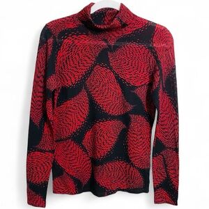 Belford 100% Extrafine Merino Wool Red & Black Abstract Print Sweater Size Small